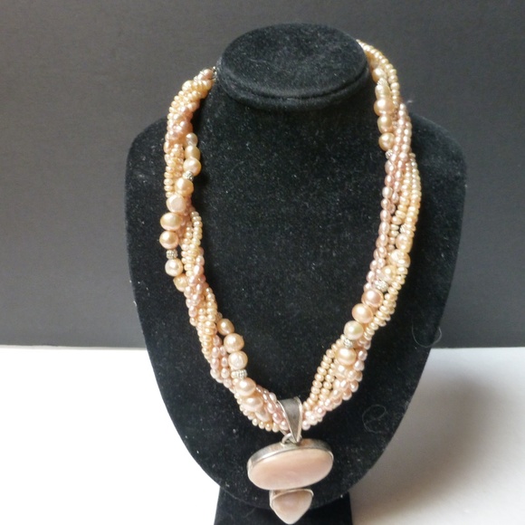 PEARLS FOR 2025 necklace 6 strand pink pearls 925 Jasper Pendant - Picture 5 of 6